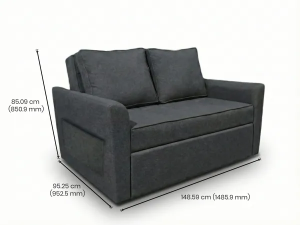 Zenith 2 Seater Sofa Cum Bed in Denim Blue